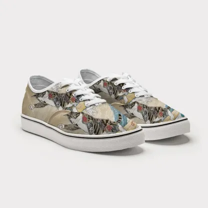 Tokyo-Tiger Cat Surfing Canvas Shoes