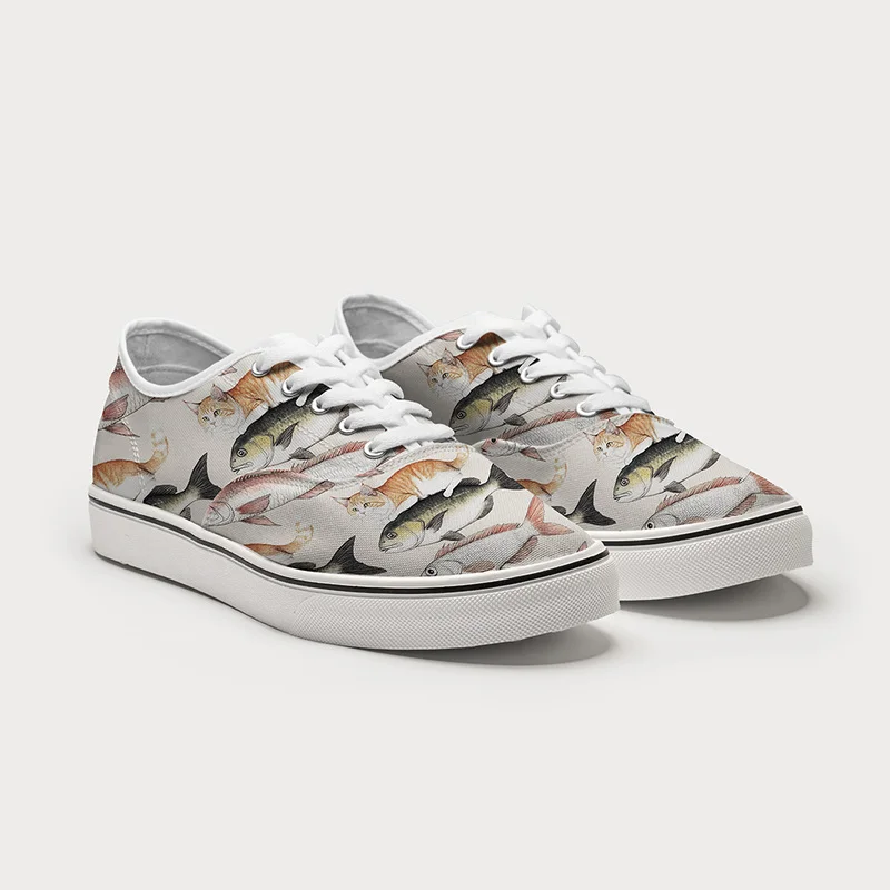 Tokyo-Tiger Funny Cat Riding On Fish Canvas Shoes