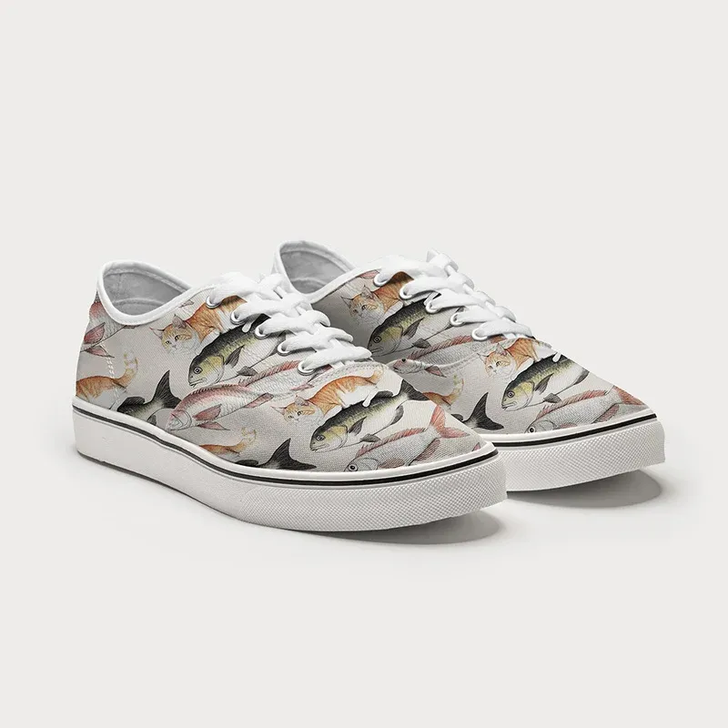 Tokyo-Tiger Funny Cat Riding On Fish Canvas Shoes