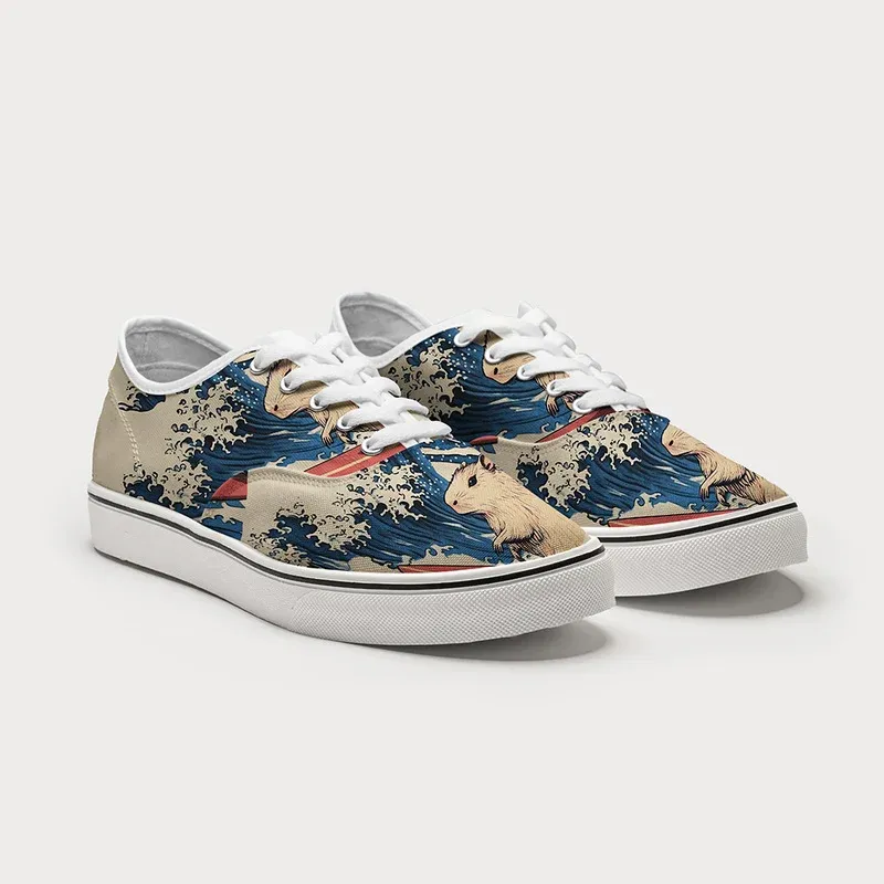Tokyo-Tiger Funny Capybara Surfing Canvas Shoes