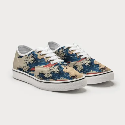 Tokyo-Tiger Funny Capybara Surfing Canvas Shoes