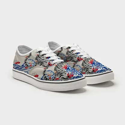 Tokyo-Tiger Fierce Tiger Amidst Sakura Wave Canvas Shoes