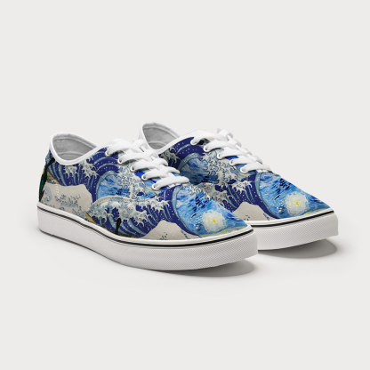 Tokyo-Tiger Waves Under The Starry Night Canvas Shoes