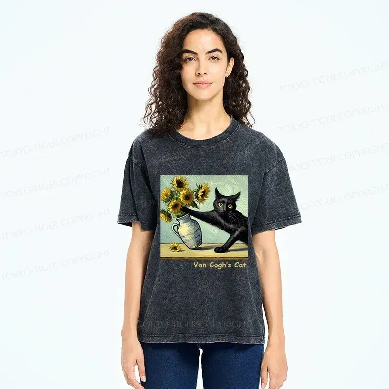 Tokyo-Tiger Van Gogh's Naughty Cat Washed T-Shirt