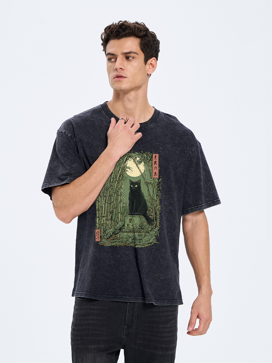 Tokyo-Tiger Black Cat In The Bamboo Forest Washed T-Shirt