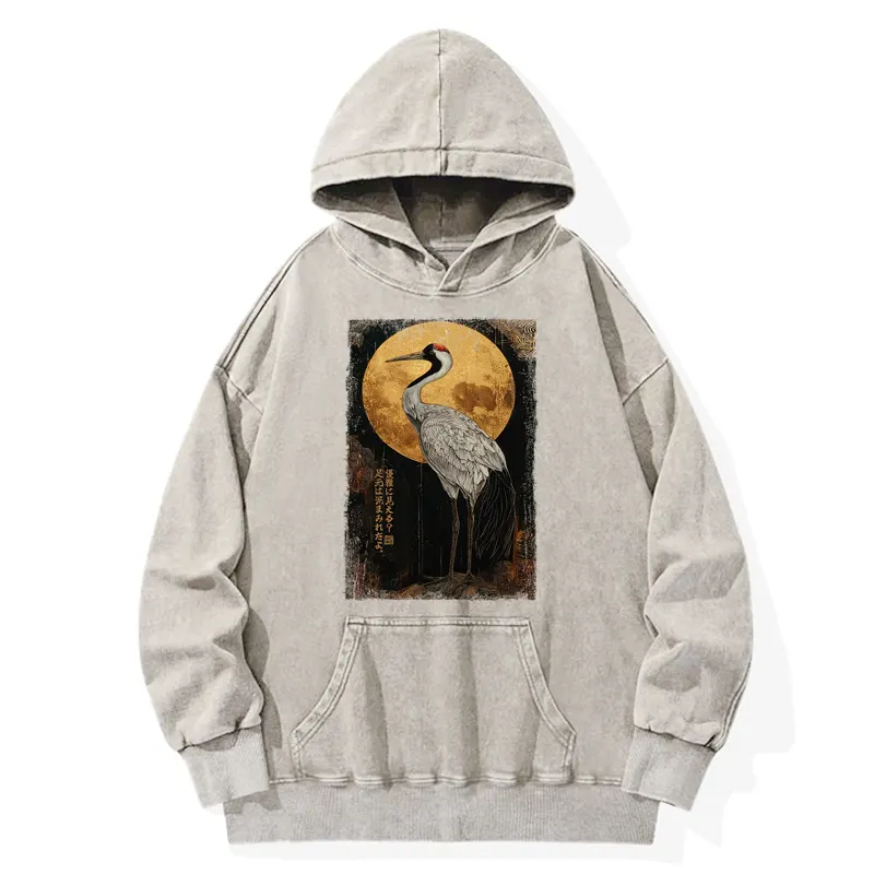 Tokyo-Tiger Vintage Japanese Crane Kanji Washed Hoodie