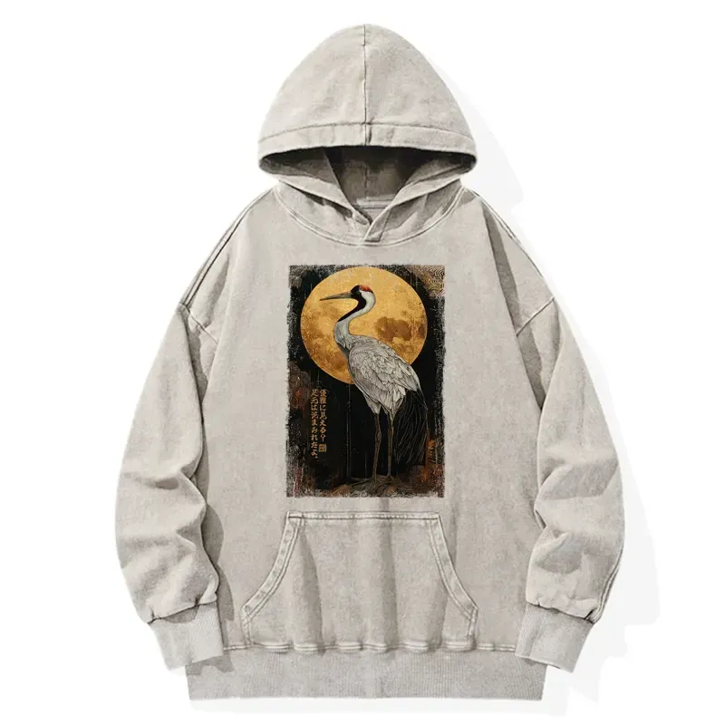 Tokyo-Tiger Vintage Japanese Crane Kanji Washed Hoodie