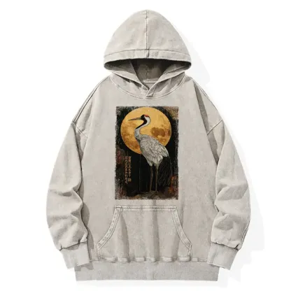 Tokyo-Tiger Vintage Japanese Crane Kanji Washed Hoodie