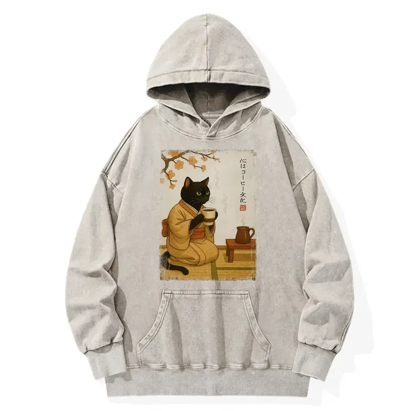 Tokyo-Tiger Cat Heart Full Of Coffee Washed Hoodie