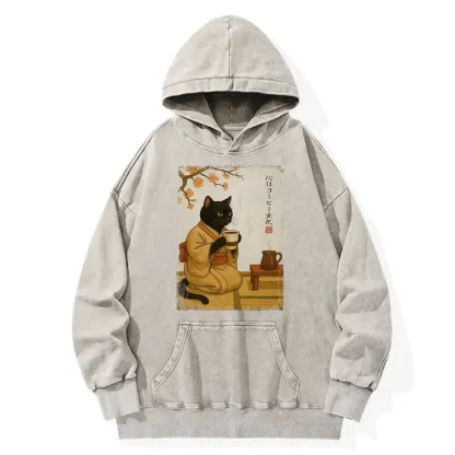 Tokyo-Tiger Cat Heart Full Of Coffee Washed Hoodie