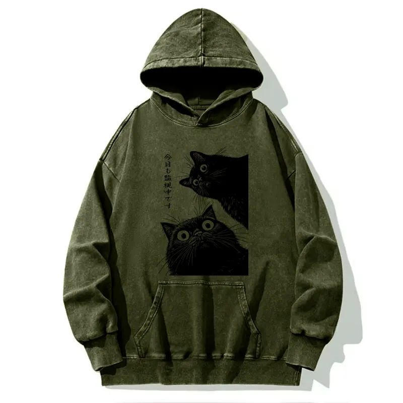 Tokyo-Tiger The Cat Is Watching Today Washed Hoodie