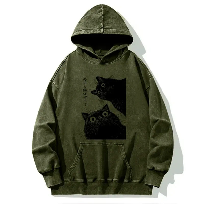 Tokyo-Tiger The Cat Is Watching Today Washed Hoodie