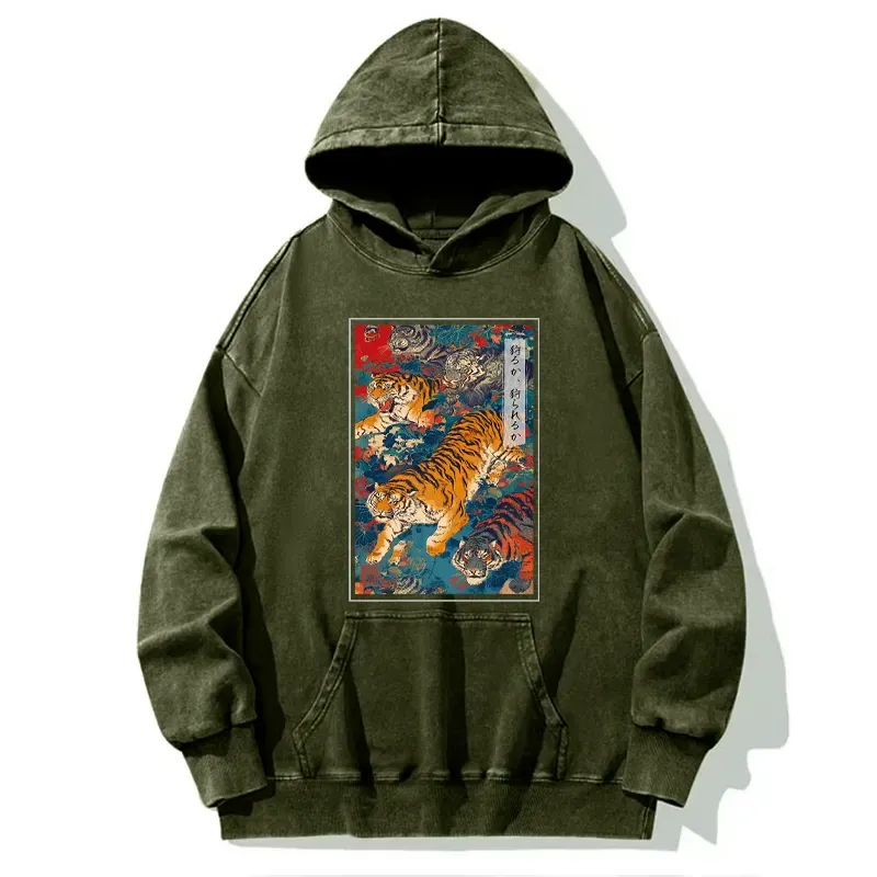 Tokyo-Tiger Retro Japanese Tigers Washed Hoodie