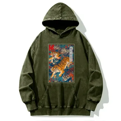 Tokyo-Tiger Retro Japanese Tigers Washed Hoodie