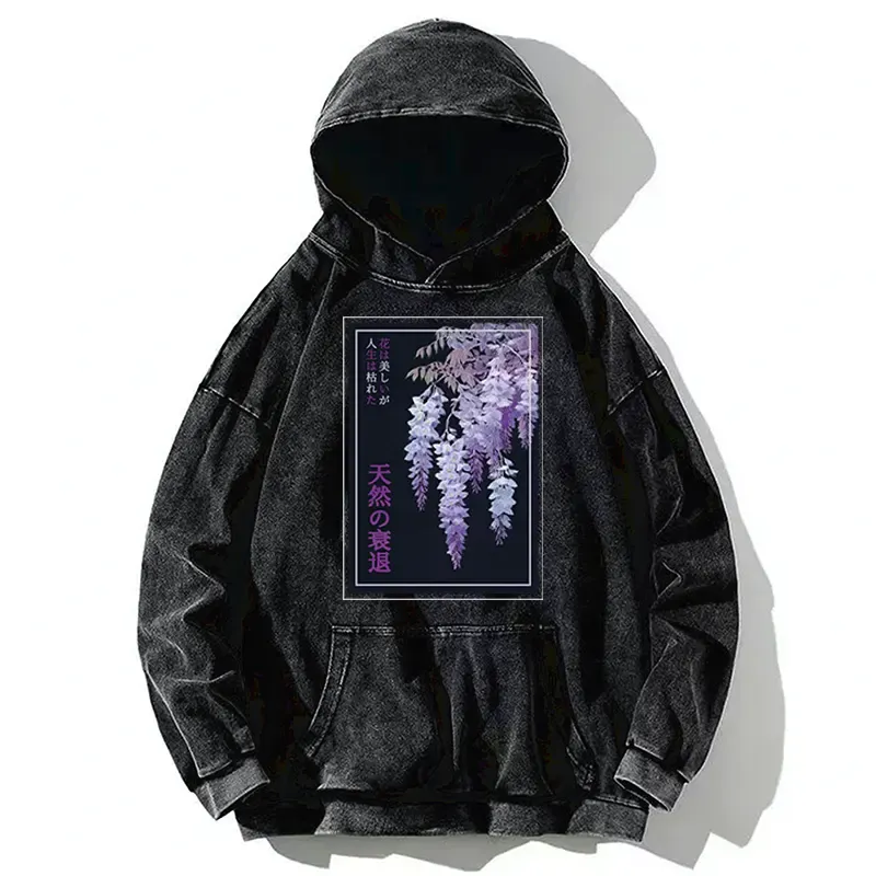 Tokyo-Tiger Wisteria Jpanese Flowers Poster Washed Hoodie
