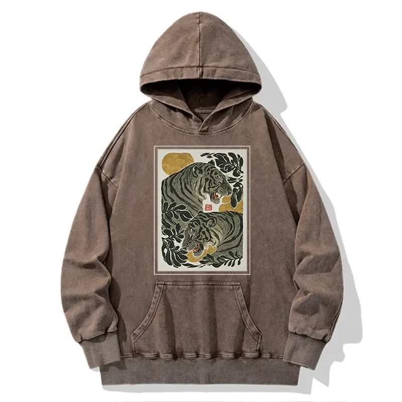 Tokyo-Tiger Woodcut Tiger Washed Hoodie