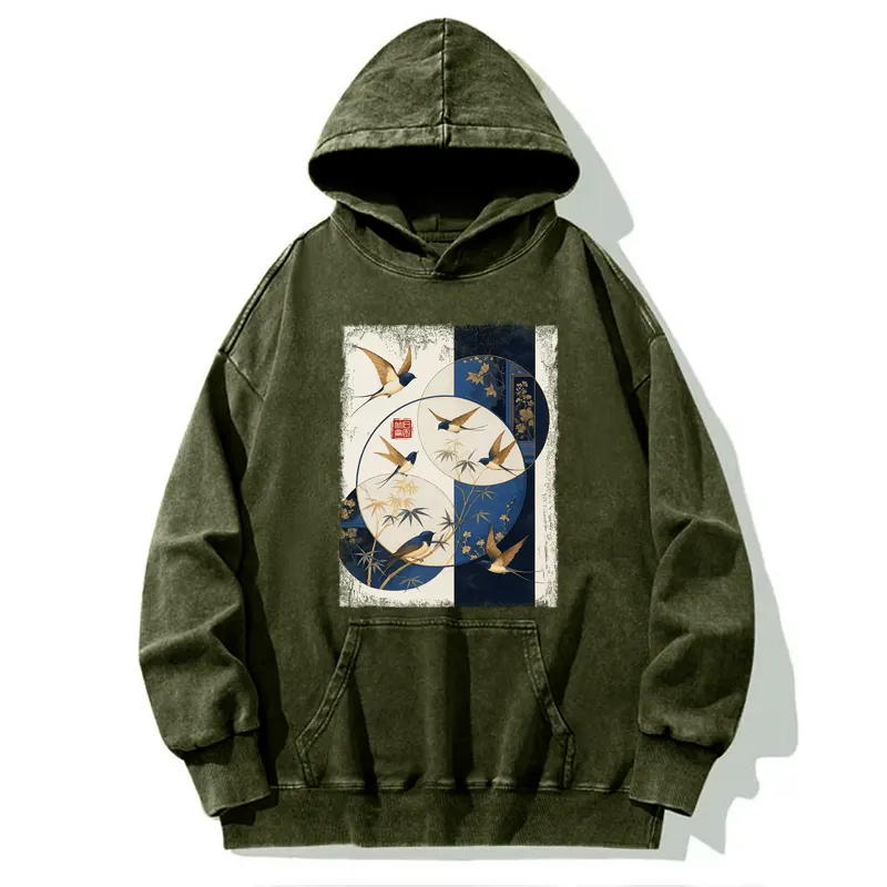 Tokyo-Tiger Swallows Among The Bamboo Washed Hoodie