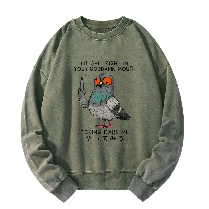 Tokyo-Tiger Angry Pigeon Funny Washed Sweatshirt