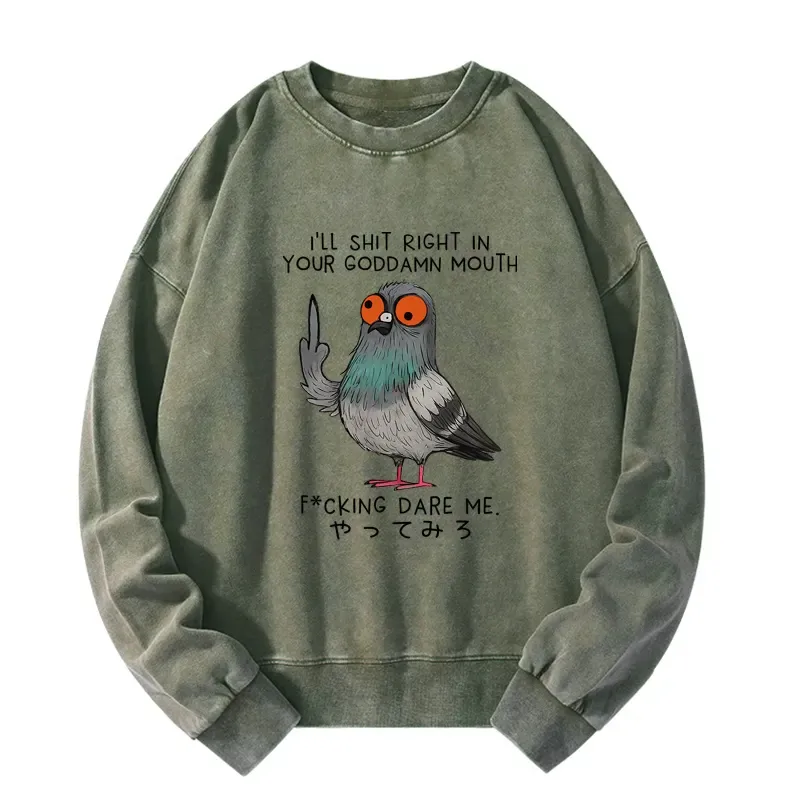 Tokyo-Tiger Angry Pigeon Funny Washed Sweatshirt