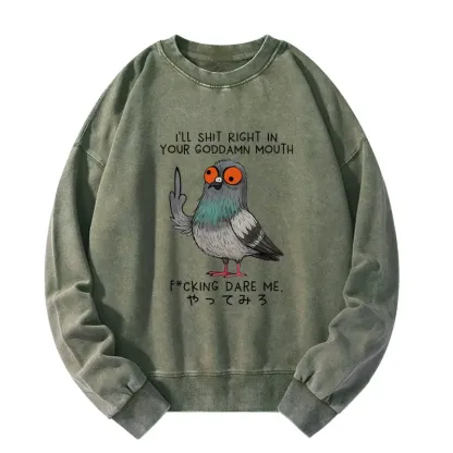Tokyo-Tiger Angry Pigeon Funny Washed Sweatshirt