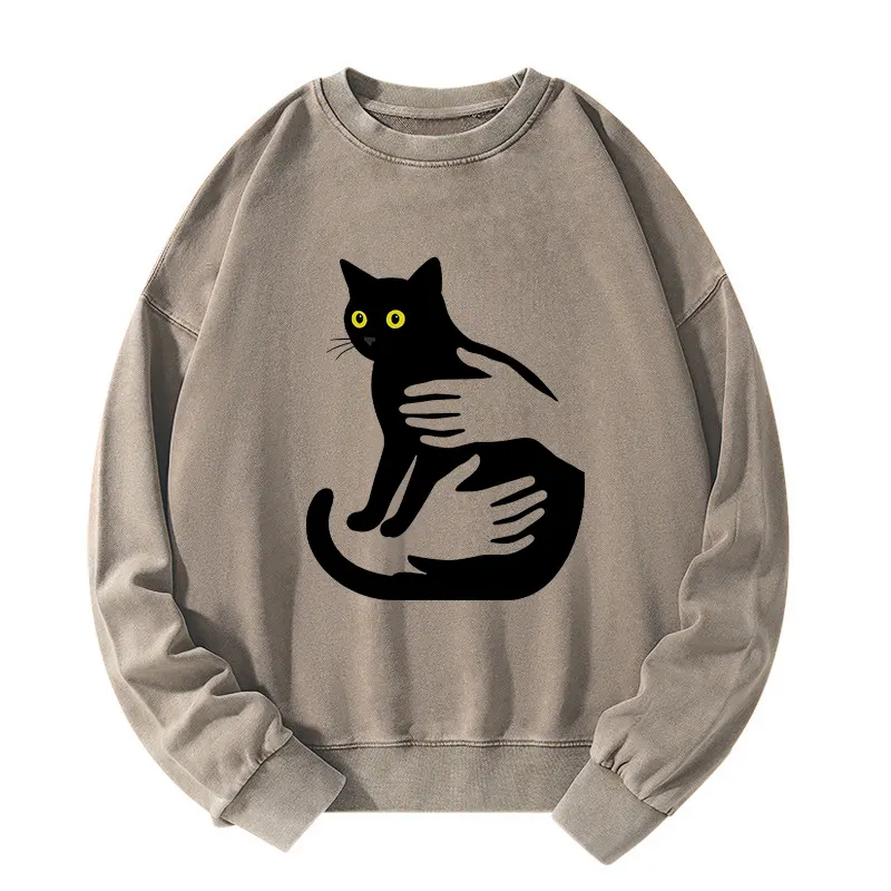 Tokyo-Tiger Hug A Black Cat Washed Sweatshirt