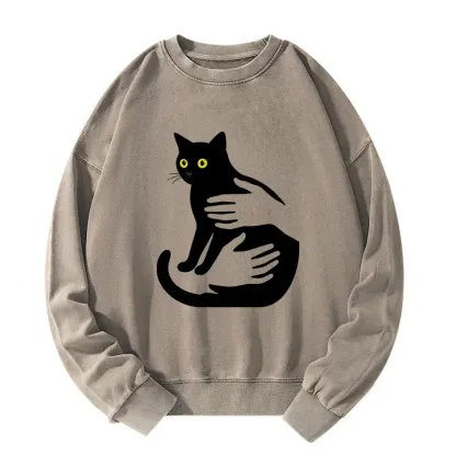 Tokyo-Tiger Hug A Black Cat Washed Sweatshirt