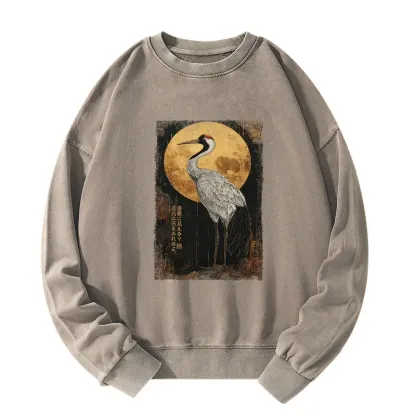 Tokyo-Tiger Vintage Japanese Crane Kanji Washed Sweatshirt