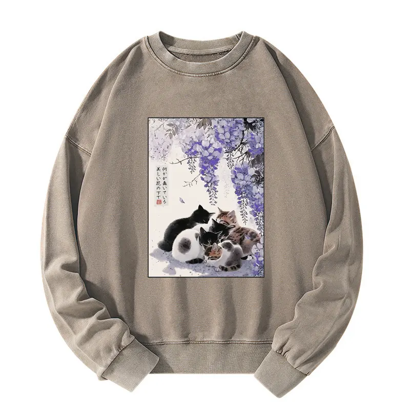 Tokyo-Tiger Cats plotting under the wisteria Washed Sweatshirt