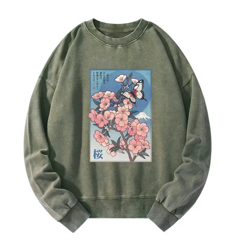 Tokyo-Tiger Ukiyoe Japanese Cherry blossoms Poster Washed Sweatshirt
