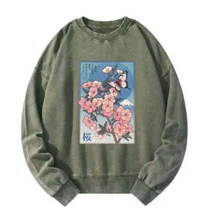 Tokyo-Tiger Ukiyoe Japanese Cherry blossoms Poster Washed Sweatshirt