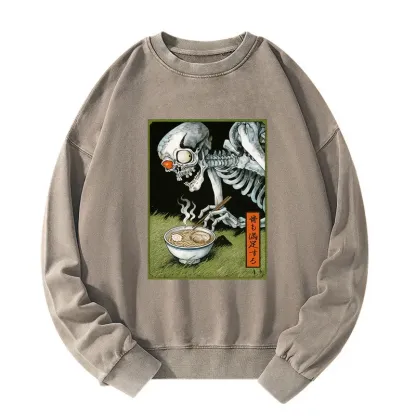 Tokyo-Tiger Ukiyo-e Skeleton Eating Ramen Washed Sweatshirt