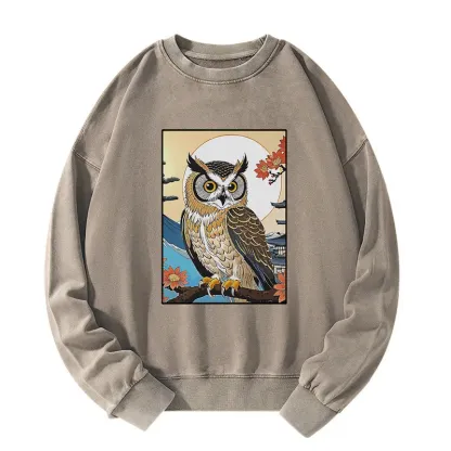 Tokyo-Tiger Owl Ukiyo-e Washed Sweatshirt