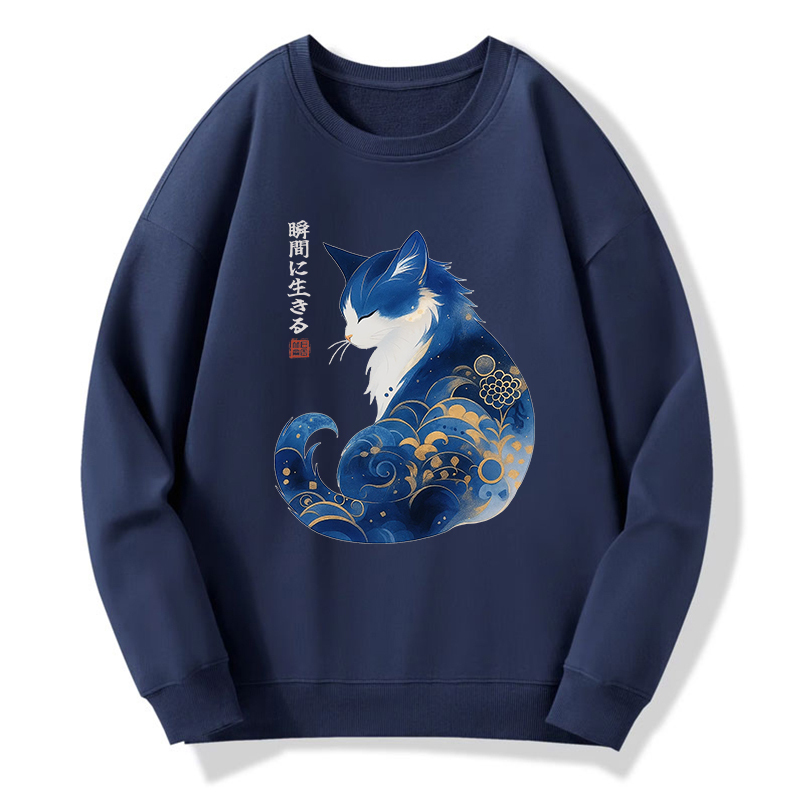 Tokyo-Tiger Retro Zen Cat: Living the Present Classic Sweatshirt