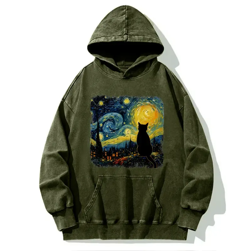 Tokyo-Tiger The Starry Night Cat Washed Hoodie