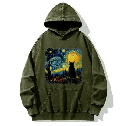 Tokyo-Tiger The Starry Night Cat Washed Hoodie