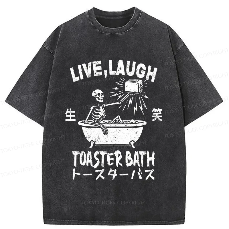 Tokyo-Tiger Funny Electric Shock Skeleton Washed T-Shirt