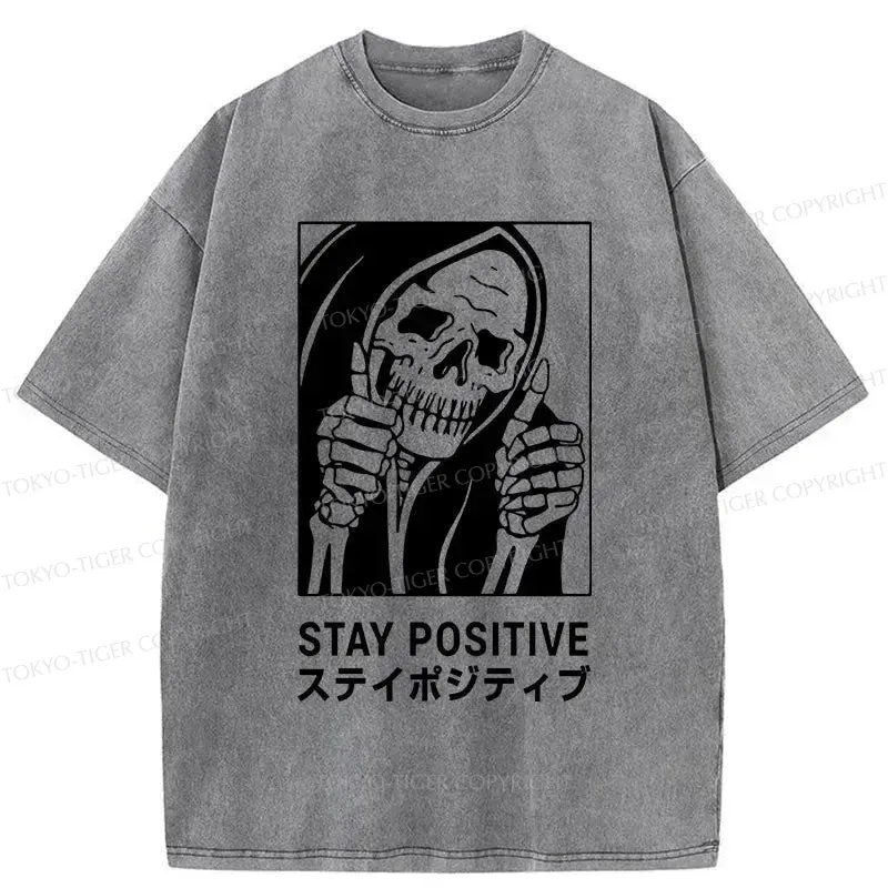 Tokyo-Tiger Stay Positive Skeleton Washed T-Shirt