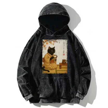 Tokyo-Tiger Cat Heart Full Of Coffee Washed Hoodie