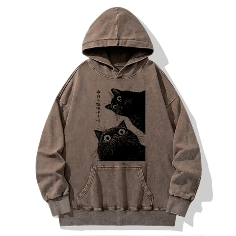 Tokyo-Tiger The Cat Is Watching Today Washed Hoodie