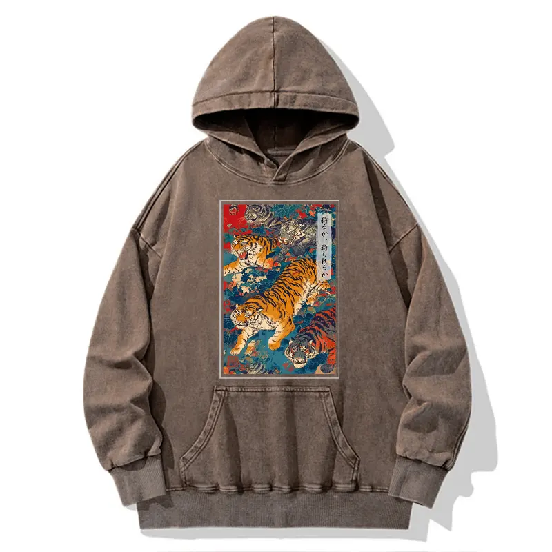 Tokyo-Tiger Retro Japanese Tigers Washed Hoodie