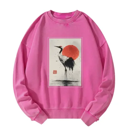 Tokyo-Tiger Retro Japanese Red-crowned Crane Washed Sweatshirt