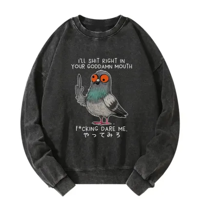 Tokyo-Tiger Angry Pigeon Funny Washed Sweatshirt