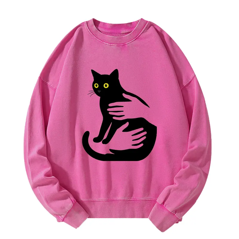 Tokyo-Tiger Hug A Black Cat Washed Sweatshirt