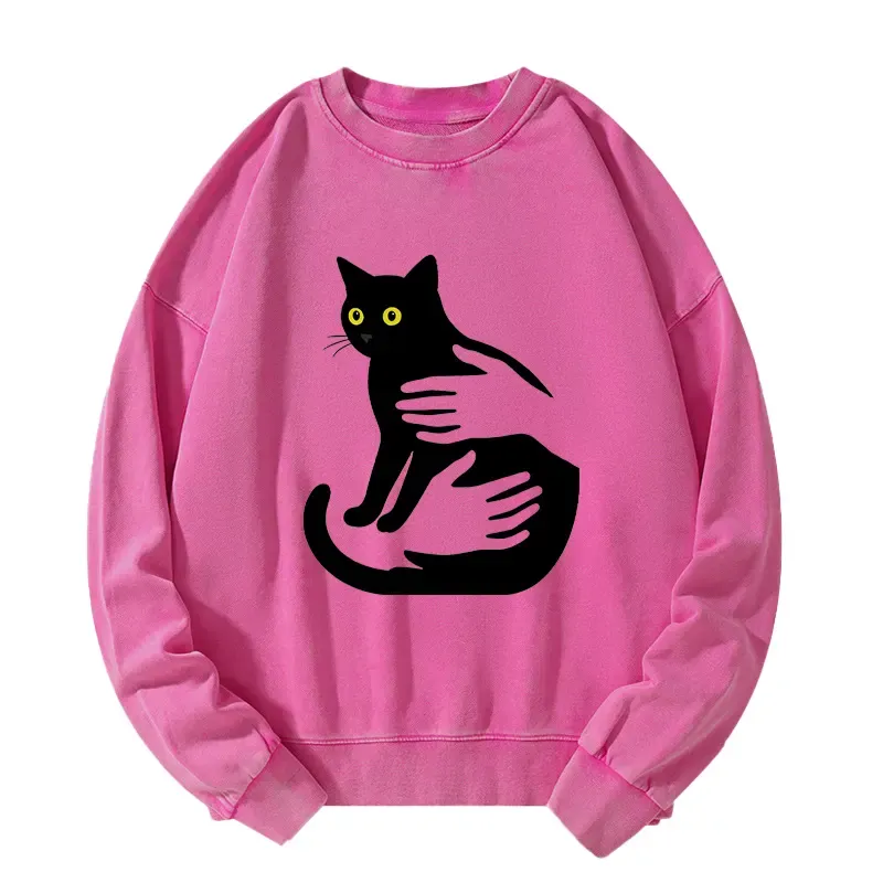 Tokyo-Tiger Hug A Black Cat Washed Sweatshirt