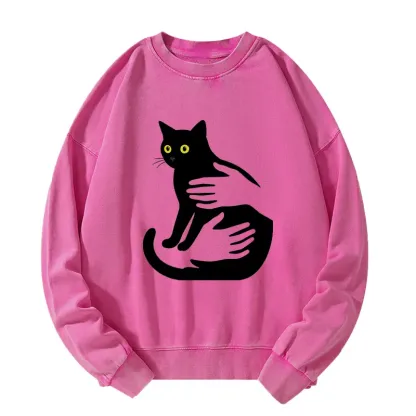 Tokyo-Tiger Hug A Black Cat Washed Sweatshirt