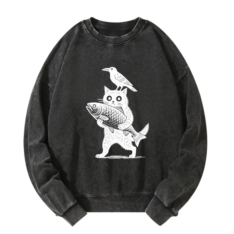 Tokyo-Tiger Black Animals Funny Washed Sweatshirt