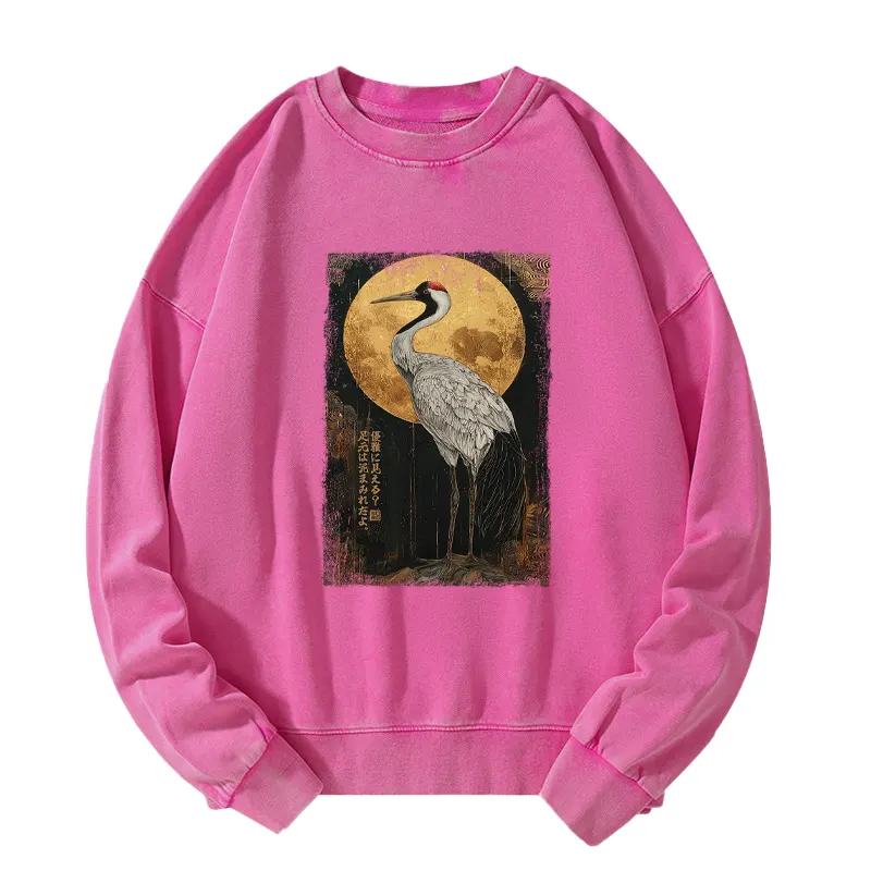 Tokyo-Tiger Vintage Japanese Crane Kanji Washed Sweatshirt