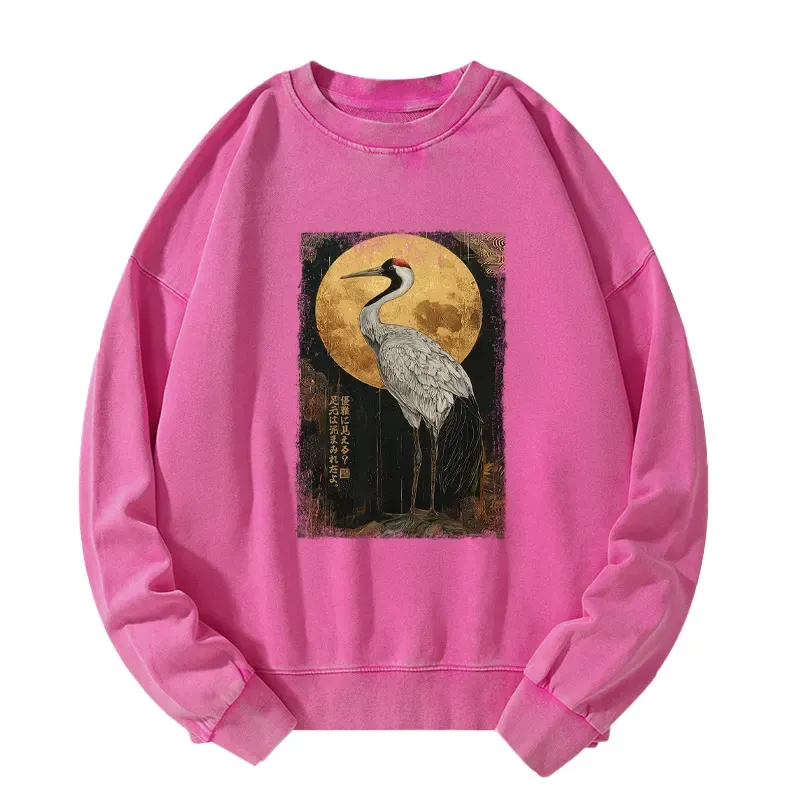 Tokyo-Tiger Vintage Japanese Crane Kanji Washed Sweatshirt