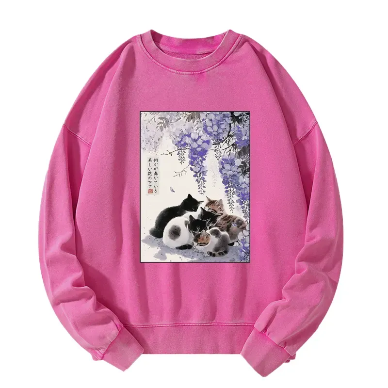 Tokyo-Tiger Cats plotting under the wisteria Washed Sweatshirt