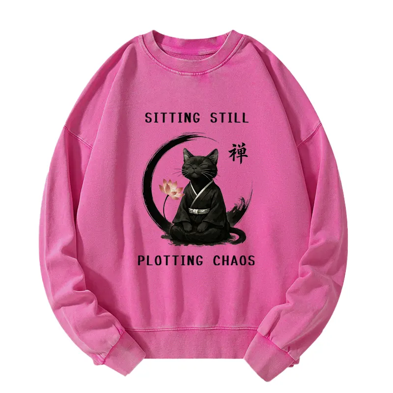 Tokyo-Tiger Sitting still  plotting chaos Calming Zen Cat Funny Washed Sweatshirt